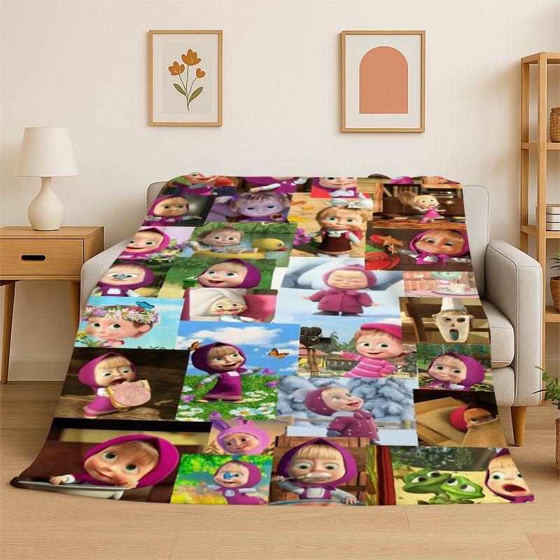 Cartoon Cute M-Masha Bear Soft Flannel Throw Blanket,Cozy Blanket for Bed,Couch,Sofa,Bedroom,Living Room,Travel,Picnic