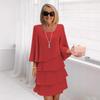Casual Ruffles Midi Dress Women Summer Fashion Solid Color O-neck Dresses Elegant