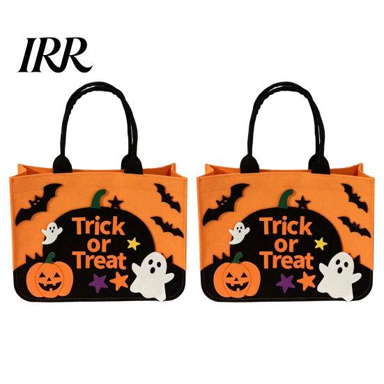 Child-friendly Halloween Bag Trick or Treat Bag, Felt Goodie with Pumpkin Ghost Patches, Orange And Black Large Candy Tote for Kids, Party