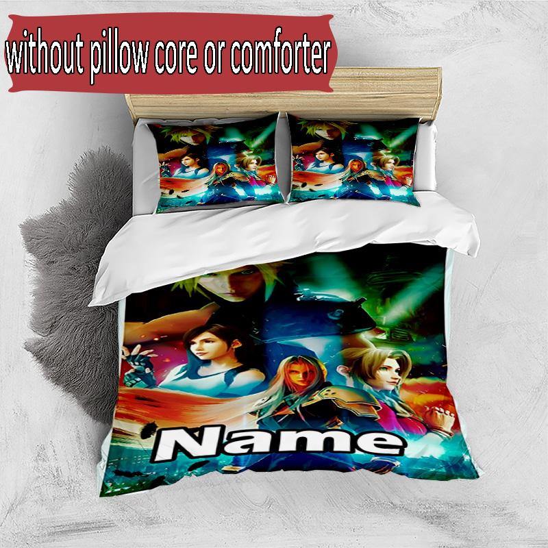 3pcs Duvet Cover Set (1*Duvet Cover + 2*Pillowcase, Without Core), Custom Name Final Fantasy Pattern Bedding Set, Home Bedroom Decor Gift