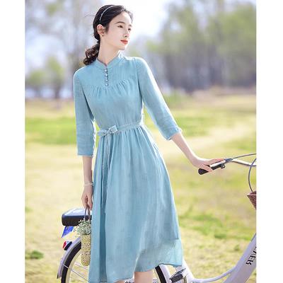 New Chinese National Style Retro High Sense Improved Cheongsam 2025 Summer New Seven-quarter Sleeve Slim Dress