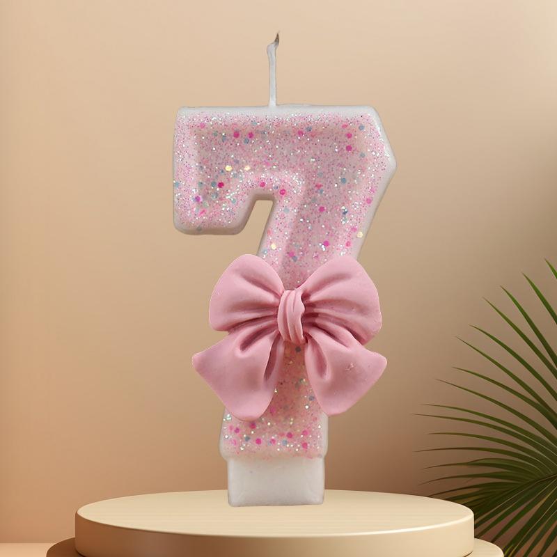 Cute Pink Bow 3D Number Cake Candles for Birthday Party Decorations Birthday Decoration Cake Decorating Tools gender reveal NONE
