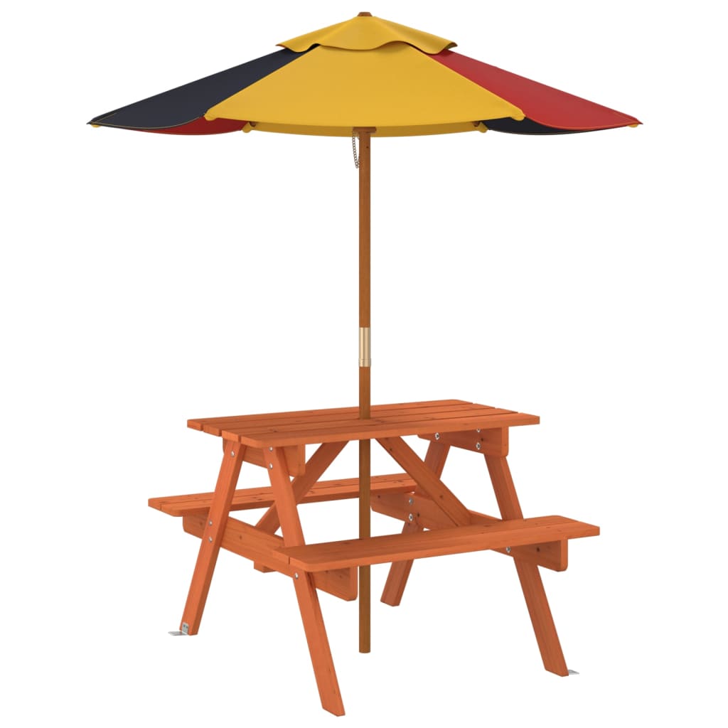 Vidaxl Picnic Table For 4 Children, With Umbrella, Fir Wood
