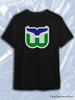 TeeSensation Black Crew Neck Short Sleeve T-Shirt with Hartford Whalers Whale Logo