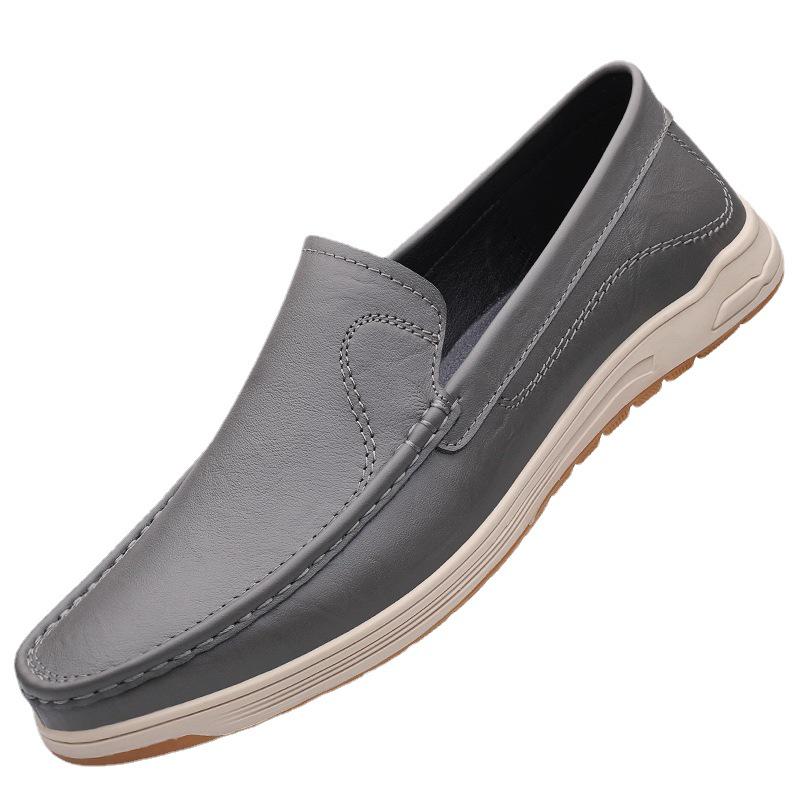 Men's Top-Grain Cowhide Leather Slip-On Loafers - Casual, Formal, Driving, and Lazy Shoes for Spring/Summer.
