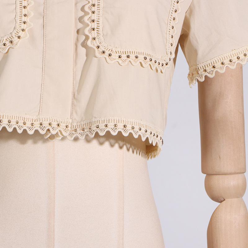 2025 Chic Two-Piece Set: Embroidered Stand-Up Collar Blouse & Long Skirt