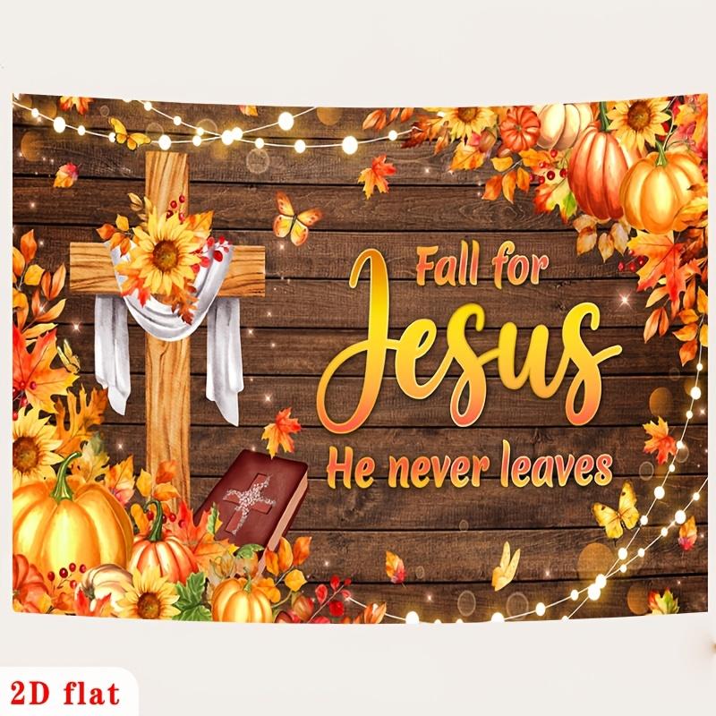 2D plane 1 piece of religious banner featuring Jesus - autumn background of crosses and pumpkin leaveszyc
