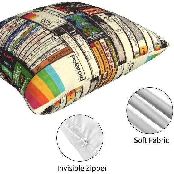 Set of 4 Throw Pillow Covers Vintage Music Cassette Tape Sound Magnetic Tape Vinyl Records Symbol Decorative Pillow Cases Home Decor 18x18 inches