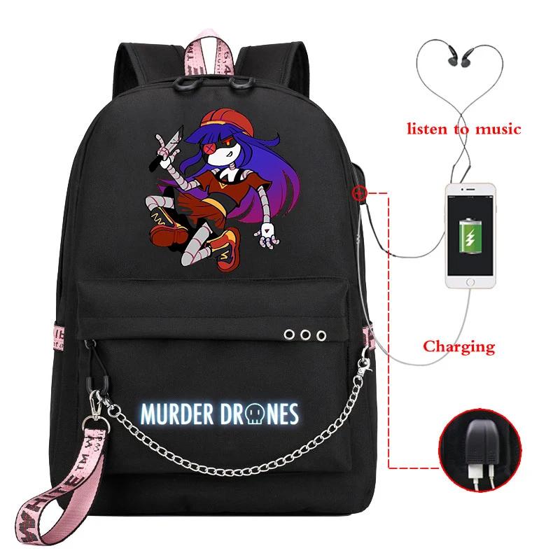 High Quality Murder Drones Fashion Backpacks Students Anime Back Pack USB Charging Outdoor Backpack Boys Girls Book Bags Mochila