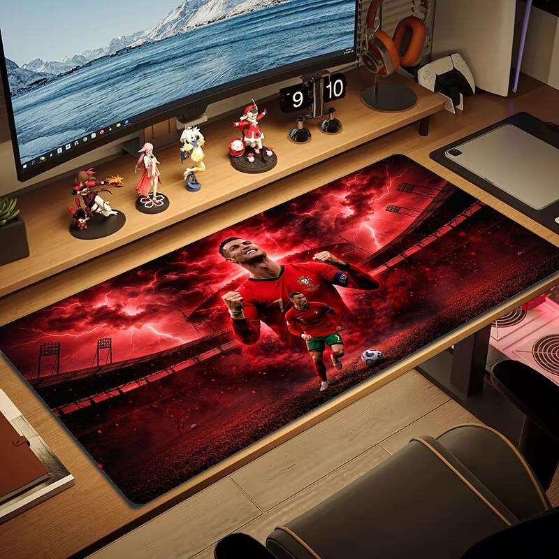 Tappetino Mouse C Ronaldo Grande Cuscino per Tavolo da Gioco Antiscivolo Laptop Tablet Mousepad Grande Tappetino XXL Mini PC Playmat Con Bordo Lock_XIA