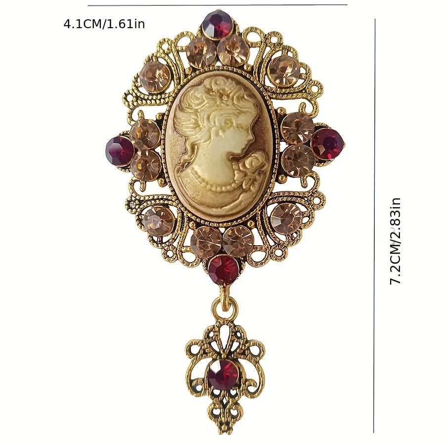 Vintage Queen Cameo Brooch Pin - French-Inspired Fashion with Sparkling Rhinestones, Elegant Alloy Design for Casual Attire