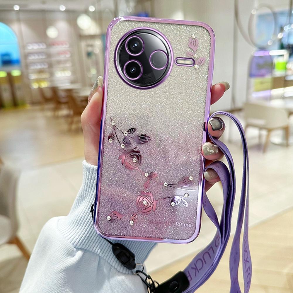 KADEM For Xiaomi Poco F7 Pro 5G/Redmi K80 5G Case Flower Pattern TPU Gradient Phone Cover with Lanyards