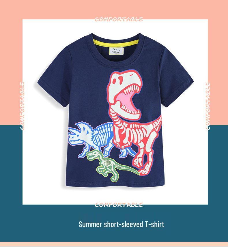 Boys' Summer 2026 Luminous Dinosaur T-Shirt Short Sleeve