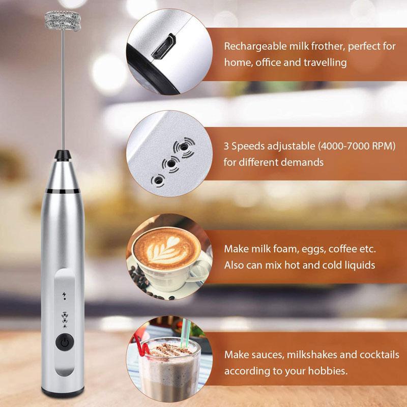Mousseurs à lait sans fil Mélangeur à main électrique avec mini-cafetière électrique USB Mélangeur à fouet pour café Cappuccino Crème