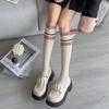 Hot Search Pink Wide Striped Calf Socks Skinny Legs Long StackedSweet Girl Commuter Women's Socks Stockings