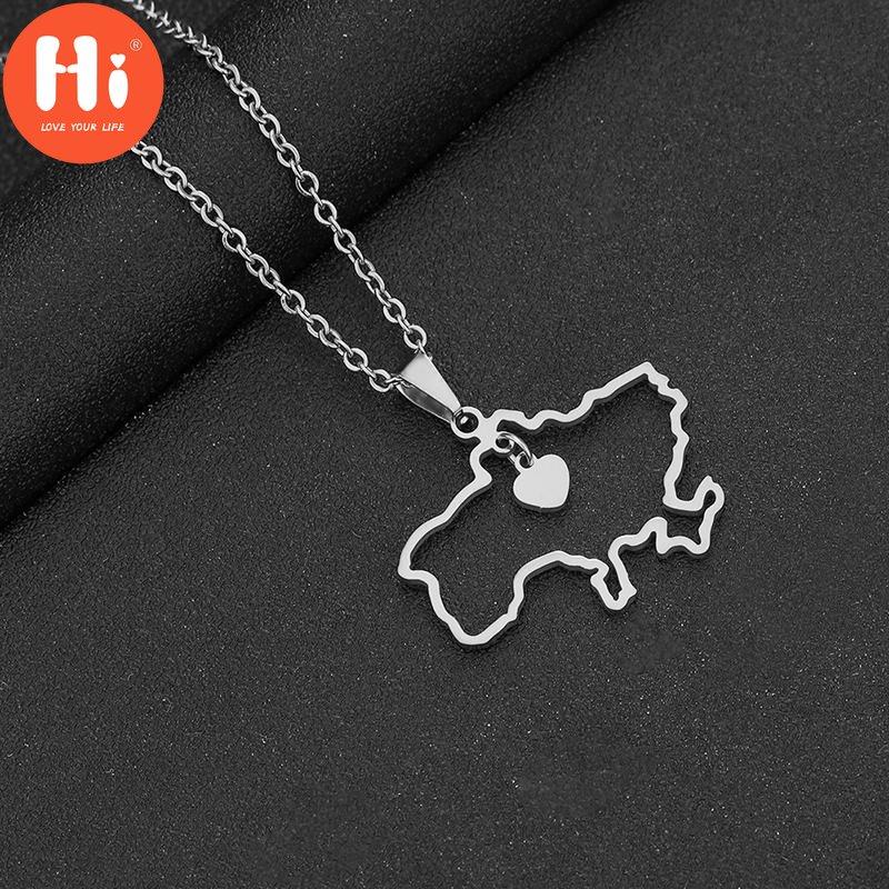Hi Fashion Outline Ukrajinská mapa s príveskom náhrdelník s vlajkou srdca z nehrdzavejúcej ocele