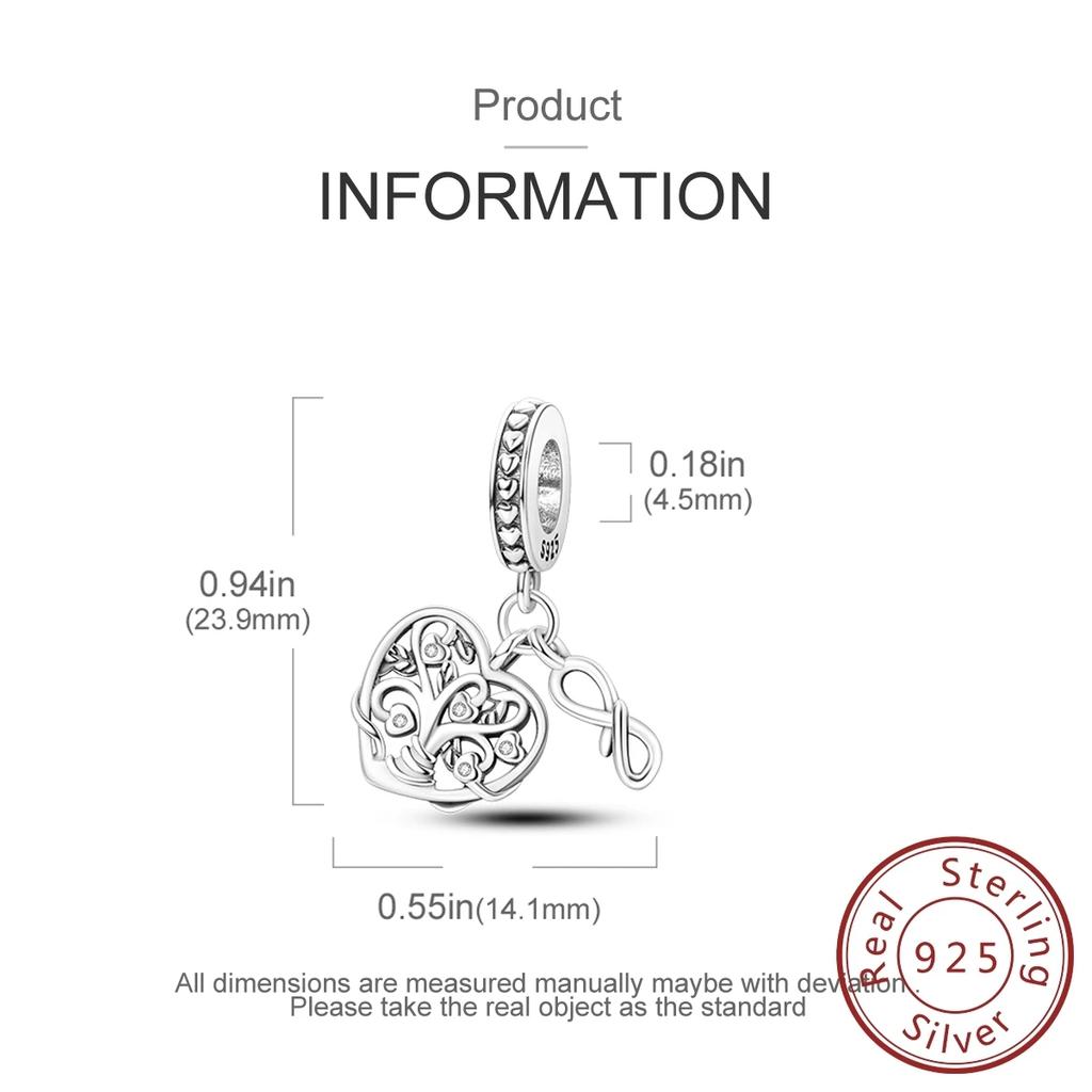 Charms Copper Hollowed-Out Eternal Heart Life Tree Pendant Beads Fit Bracelet Women Jewelry Diy Gift Accessory