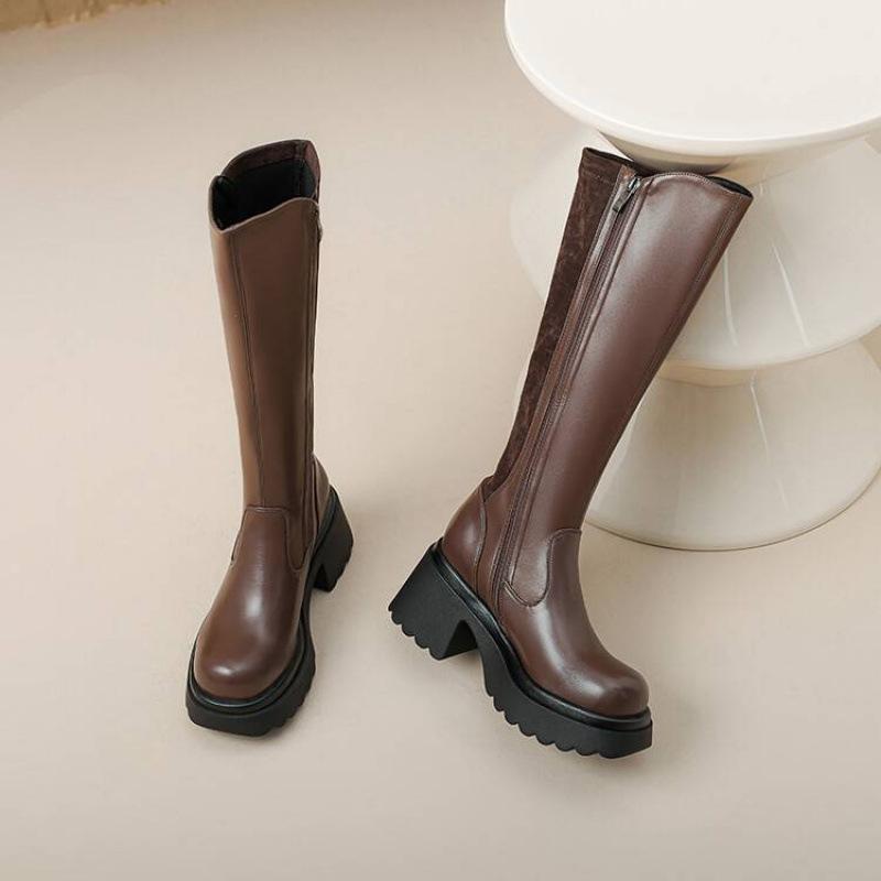 Autumn and winter women's Martin boots solid color round head thick sole non-slip side zipper leather boots Korean version of the new comfortable h