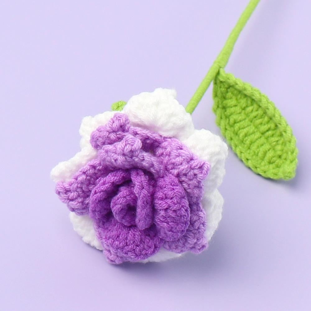 DIY Hand Woven Roses Pointed Leaf Romantic Knitting Flowers New Crochet Rose Flower  Anniversary