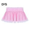 Miniskjørt Middels høyde Elastisk midje Rutete trykk Blondesøm Volang Kort skjørt A-linje Halloween Cosplay Rollespillskjørt