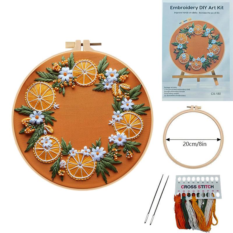 1set Cherry, Strawberry, Watermelon, and Orange Pattern Embroidery DIY Kit - Suitable for Beginners. Handmade Embroidery Fabric Material Set.