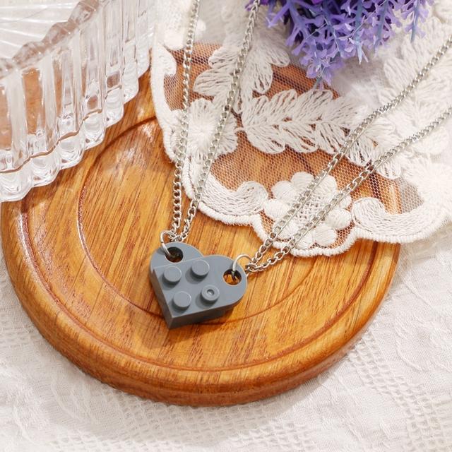 Punk 2 stücke Herz Ziegel Paare Liebe Halskette Für Liebhaber Frauen Männer Lego Elemente Freunde Halsketten Valentinstag Geschenk Schmuck
