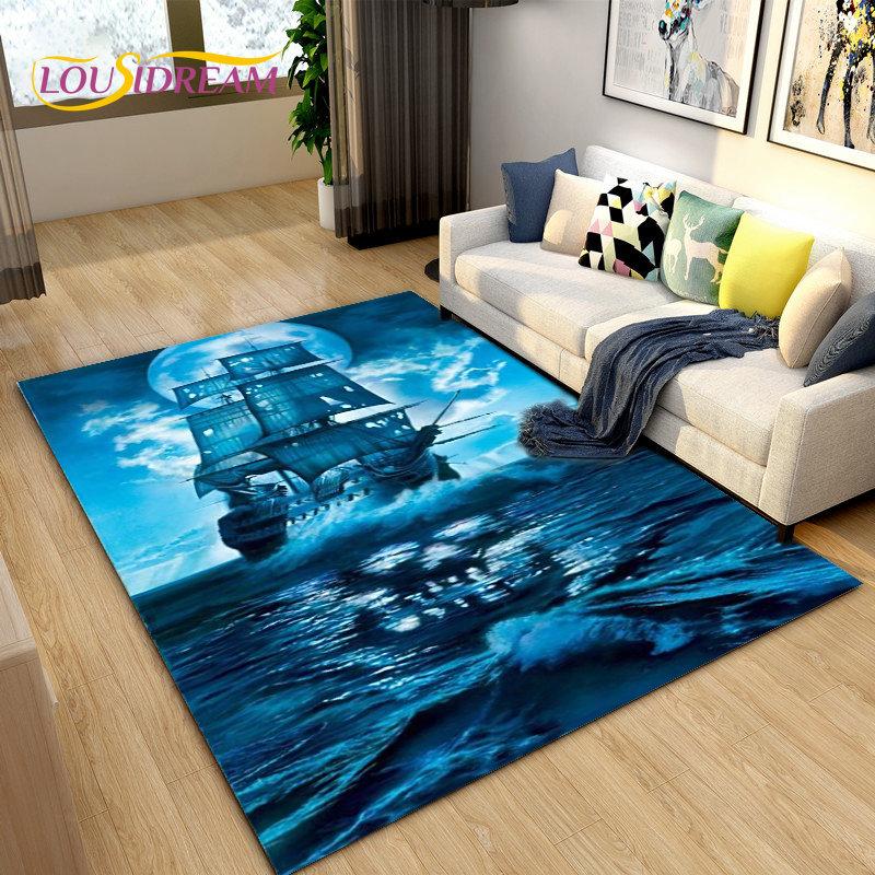 Sea Monster, Boat Ship Barque Area Rug Large,Carpets Rug for Living Bedroom Sofa Doormat Decoration,Kids Play Non-slip Floor Mat