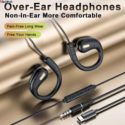 NAUJOS Ausinės su laidiniu valdymu, tvirtinamos ant ausies, C tipo ir 3,5 mm, 9D erdvinio garso ausinukai, sportinės ausinės, ausinės su ENC ir HD mikrofonu, skirtos Samsung