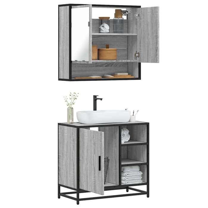 VidaXL Ensemble De Meubles De Salle De Bain 2 Pcs Sonoma Grey, Storage Cabinet, Bathroom Cabinet, Vanity Unit 3300938