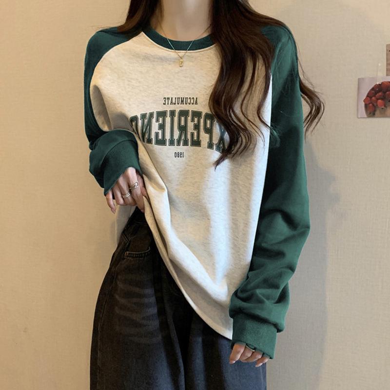 Damen Colorblock Raglan Langarm Fleecegefüttertes Oberteil - Trendige Frühling/Herbst Schicht