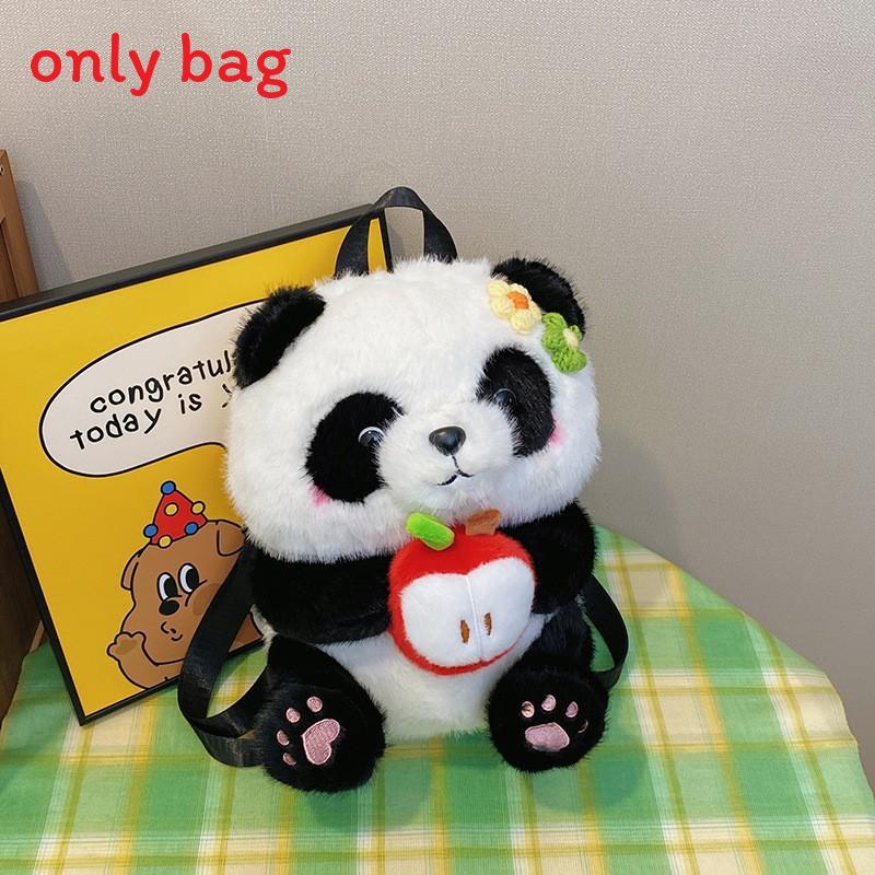 Cute Panda Plush Handheld Avocado Mahjong Gourd Design Backpack Children