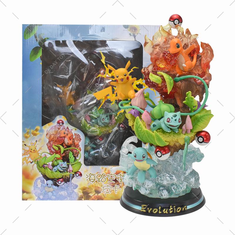 Anime  Special Effects Figure Mega Charizard Xy Greninja Gengar Mewtwo Three Form Evolution Led Light Pvc Model Toys