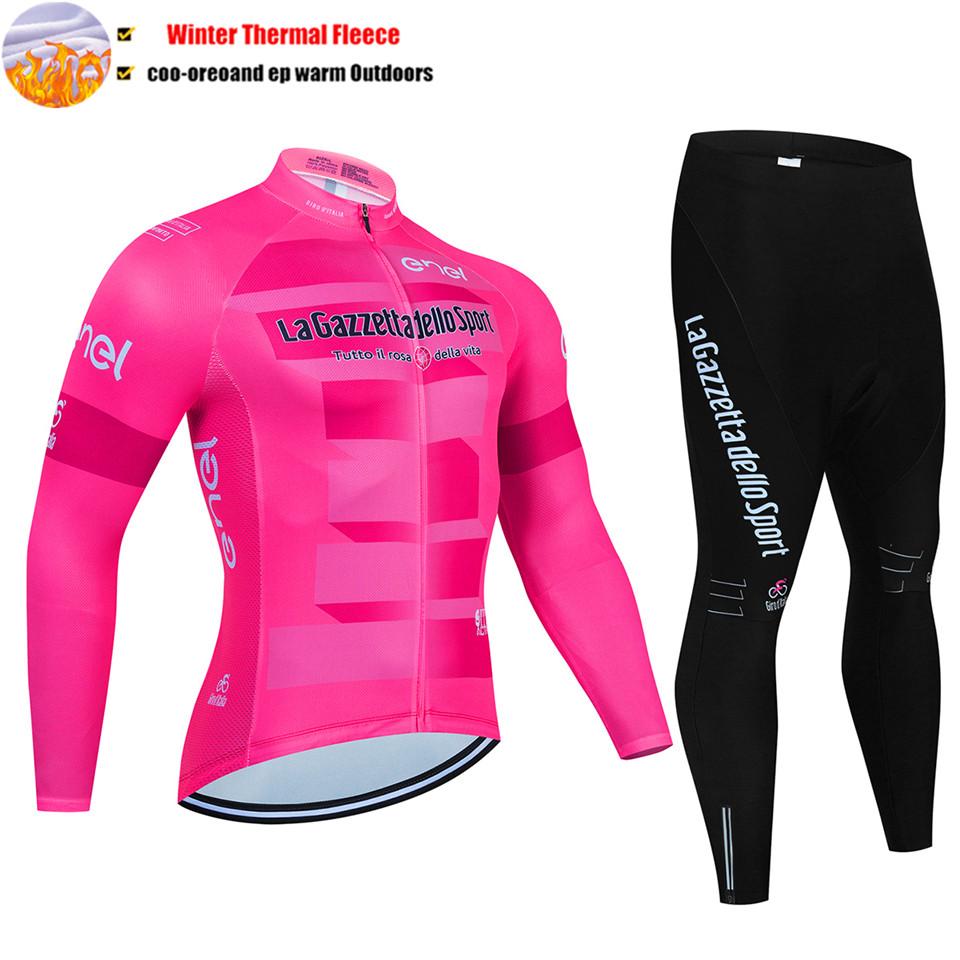 2027 Tour De Italia Giro Invernale Termico Pile Manica Lunga Maglia Ciclismo Set Salopette Ciclismo Abbigliamento Bicicletta MTB Bici