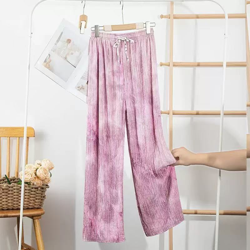 Women's Summer Slim High Waisted Color Printed Pleated Casual Floor Pants