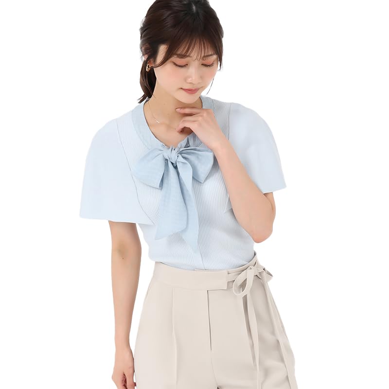 

Mishmash Knit Short Outing Ribbed Bow Blue Women s Sweater, Sleeve, Sweater, Versatile, Material, Tie, Cape,