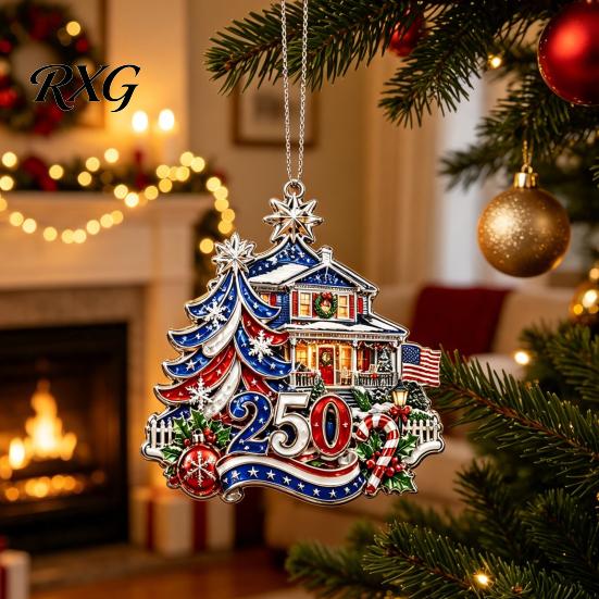 Durable Transparent Acrylic Hangings 250th Anniversary Christmas Ornament, Patriotic Hanging Decor Commemorative Keepsakes for Home with Eagle
