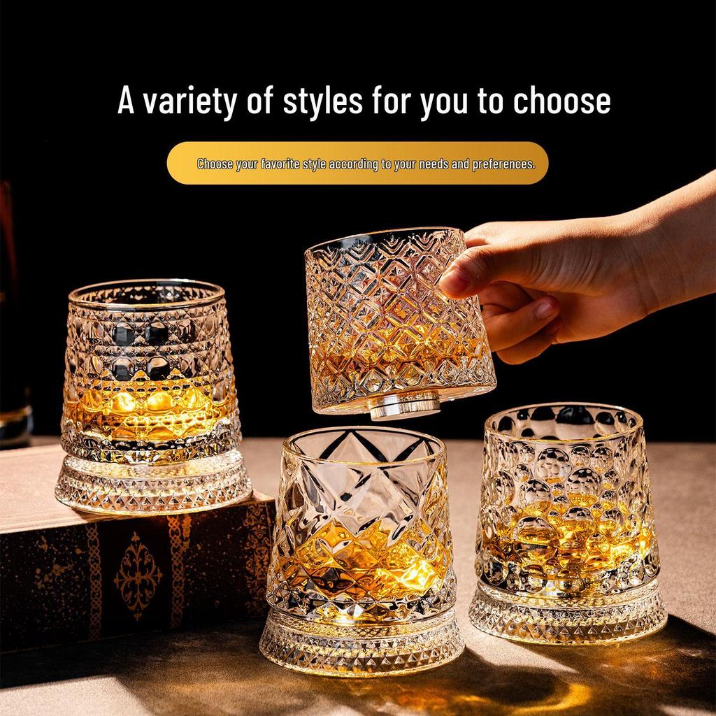 Premium Rotating Crystal Glass Tumbler: Decompression Spin Cup for Wine, Whiskey, or Beer