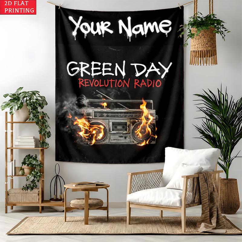 Green day Custom Name Tapestry Personalized Wall Art Hanging Bohemian Home Decor for Bedroom Dorm Living Room