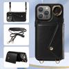 For iPhone 15 Series.for iPhone 15,15 Plus,15 Pro,15 Pro Max Shoulder Strap Rope Ring Bracket Design Card Holder Slots Lichee Pattern Cover Phone Case