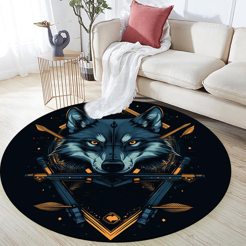 Wolf Head,Round Area Rug,Carpet Rug for Living Room Bedroom Sofa Playroom Decor,Non-slip Floor Mat