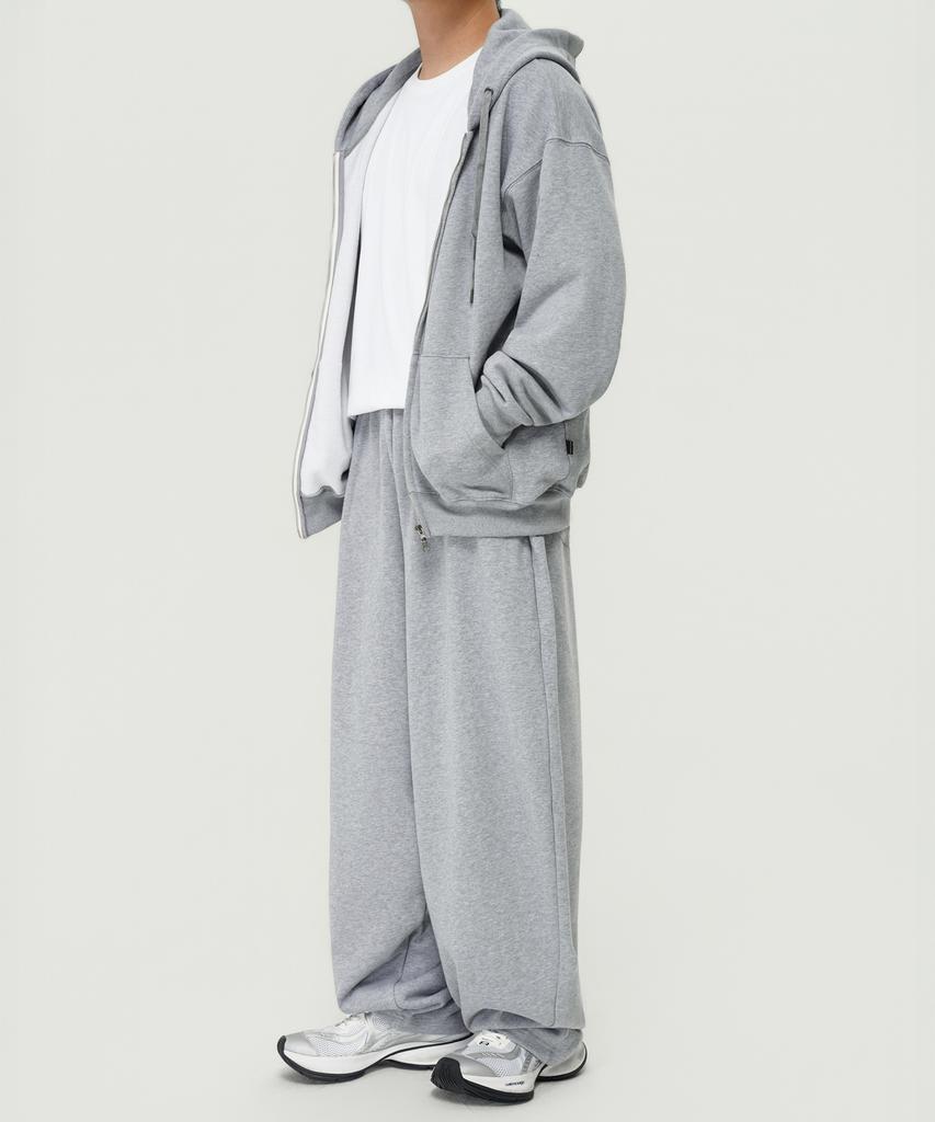 Beokeuldaun 500G Heavy Cotton Simple Wide Fit Balloon Sweatpants (Melange Grey)