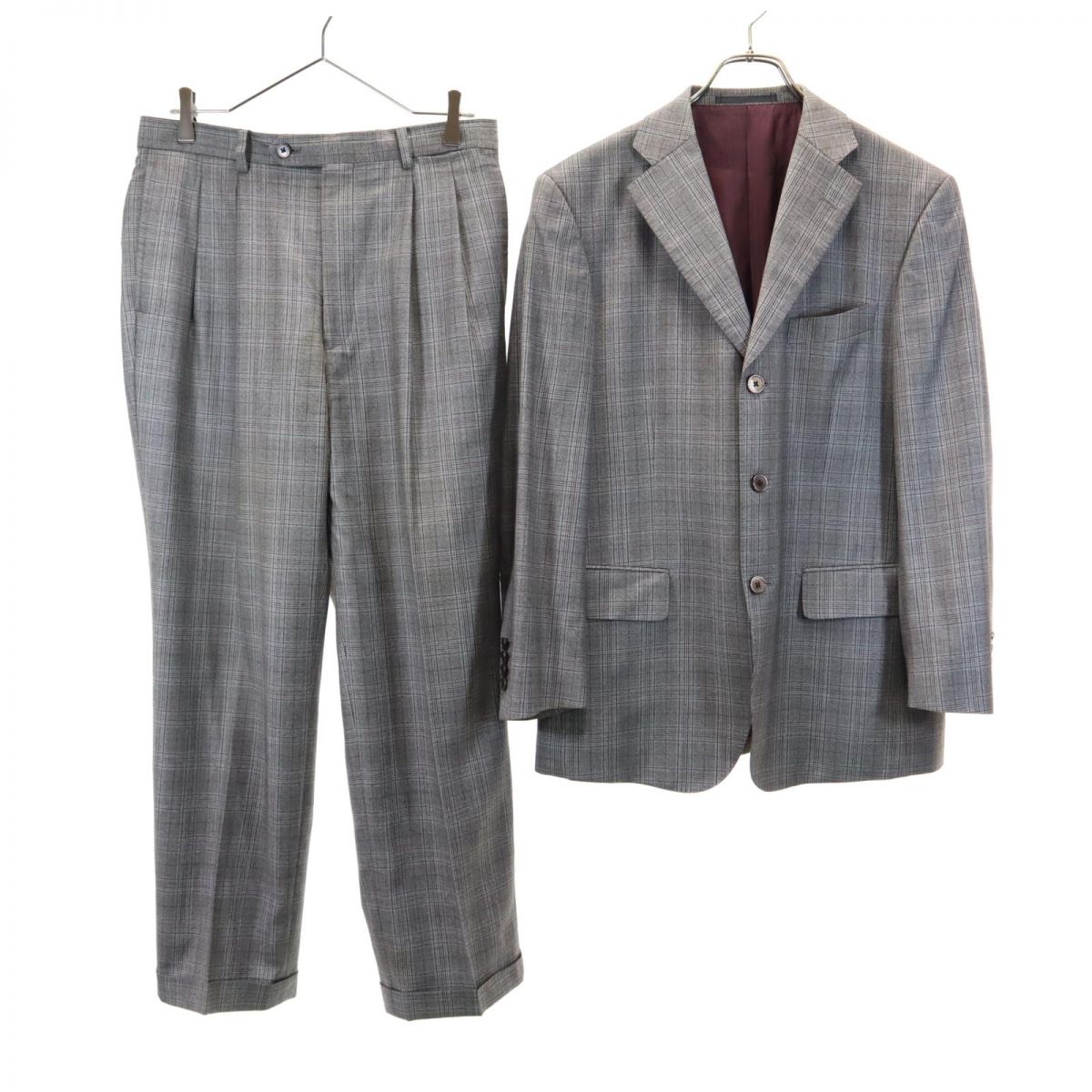 

VISARUNO Made in Japan wool Check Pattern suit Setup 4M gray Men s Used
