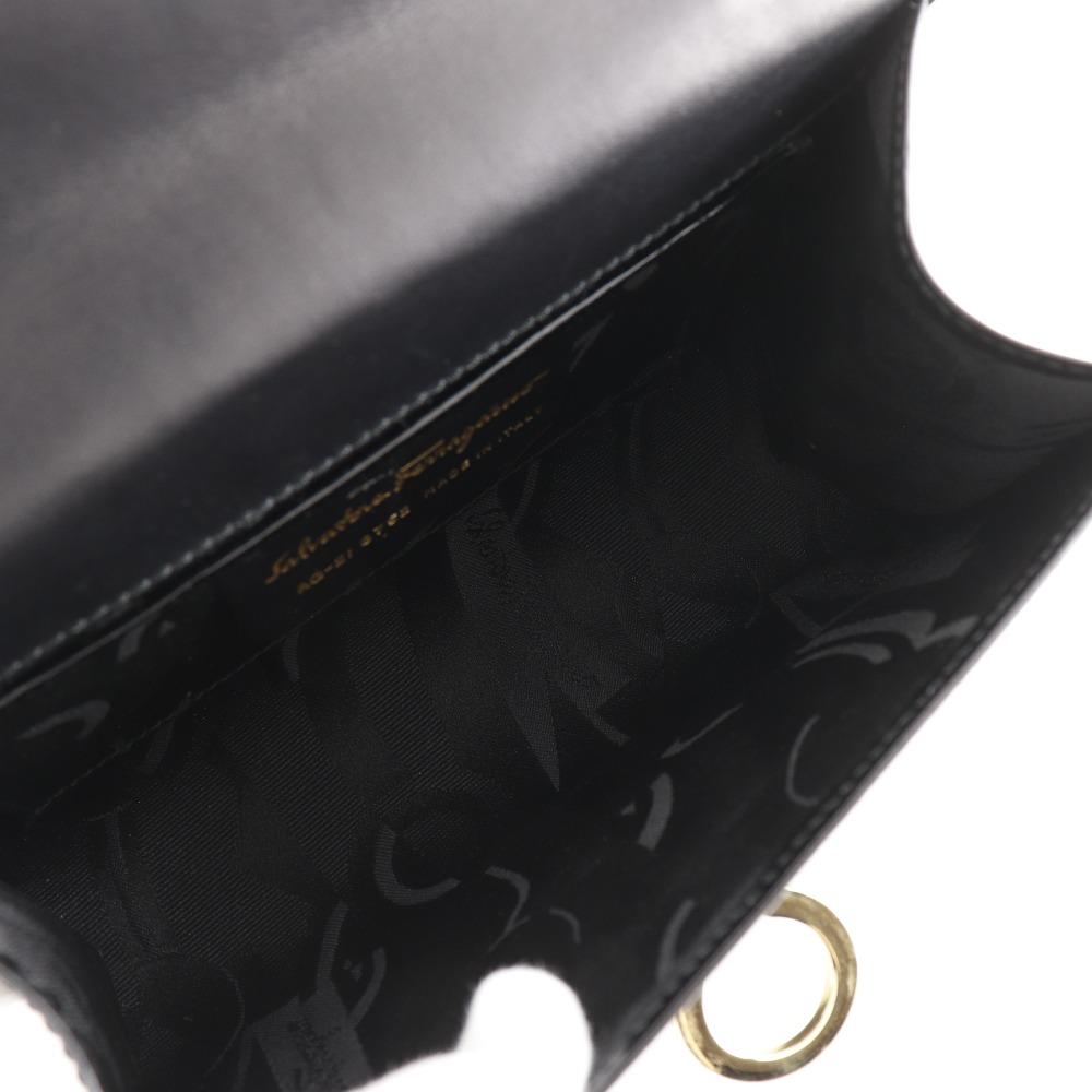 Salvatore Ferragamo ChainShoulder Shoulder Bag AQ21-8752 Gancini 2-way Clutch Black Enamel Women Used