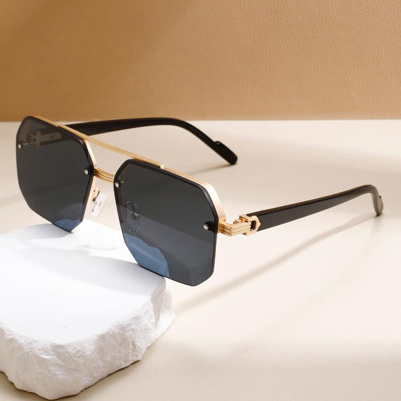 Men's Half-frame Double-beam Driving Sunglasses Simple Style Classic Versatile Anti-ultraviolet Sunglasses