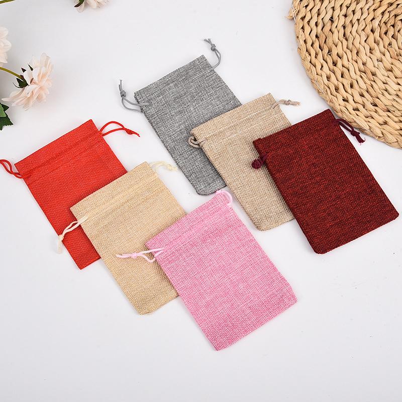 10 Pièces 10X14Cm Sac Cadeau Jute Fait Main Sac Naturel Coton Lin Sac d'Emballage Cadeau Sac de Rangement Bijoux