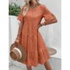 Robe d'été pour femmes, col rond, manches courtes en corne, ligne a plissée, Patchwork, couleur unie, grande balançoire brodée, vacances, plage, robe mi-longue