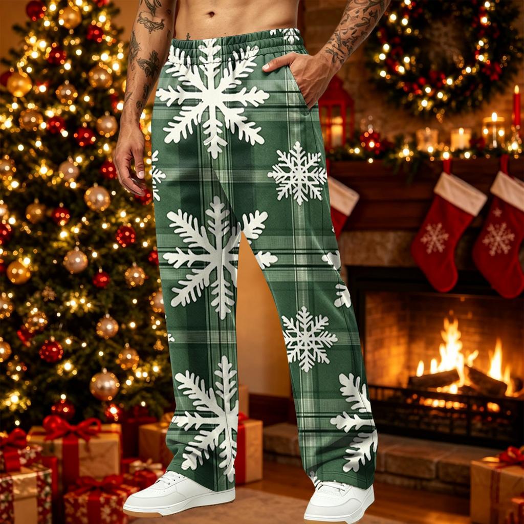 Men's Loose Fit Christmas Print Casual Pants with Pockets for Holiday Daily Wear