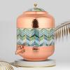 India Copper Water Dispenser Royal Green and Hammer Carved Matka Vessels with Stainless Steel Tap 11 Litre Container