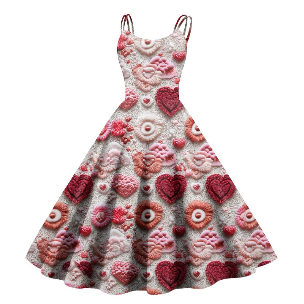 Women's Valentine's Day Love Heart Print Sexy Off Shoulder Vintage Dress