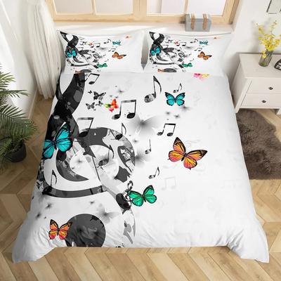 Musical Note Duvet Cover Set Colorful Butterfly Bedding Sets Music Theme Comforter Cover for Girls Quilt Cover Full Queen Size